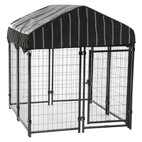 Lucky Dog Uptown 60548 Hundehütte, geschweißter Draht, für den Außenbereich, mit strapazierfähiger, UV-beständiger, wasserdichter Abdeckung, Schwarz