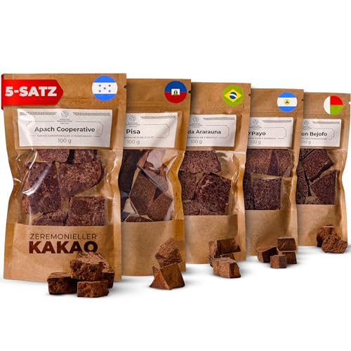 Zeremonieller Rohkakao - Kakaomasse 5x100g - Rohkakao Zeremonie - Keto Trinkschokolade ohne Zucker - Rohkakao Block - Spirituell Kakao - Trinkkakao - Rohkakao Schokolade - Kakaobohnen