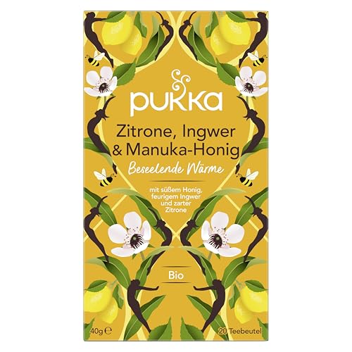 Pukka | Bio-Kräutertee „Zitrone, Ingwer & Manuka-Honig” | Zitrone, Ingwer, Honig und Kurkuma |für starke Momente im Alltag | 4er Pack | 80 Teebeutel