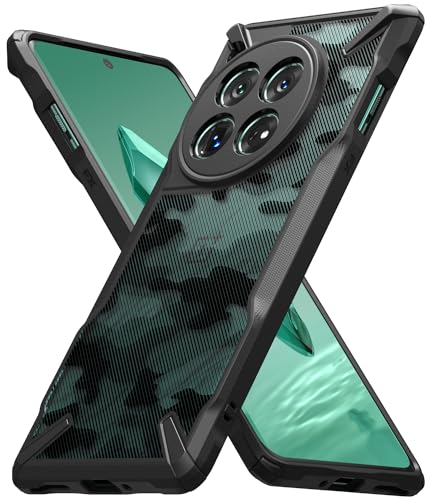 Ringke Fusion-X Kompatibel mit OnePlus 12 Hülle [Fallschutz in Militärqualität] Anti-Kratzt Rückseite Stoßstange Schutzhülle mit Handykette Löcher - Camo Black