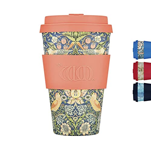 William Morris wiederverwendbare, umweltfreundliche Kaffeetasse auf 100 % pflanzlicher Basis, melaminfrei und biologisch abbaubar, spülmaschinen-/mikrowellengeeignet, Reisebecher, Erdbeerdieb, 400 ml