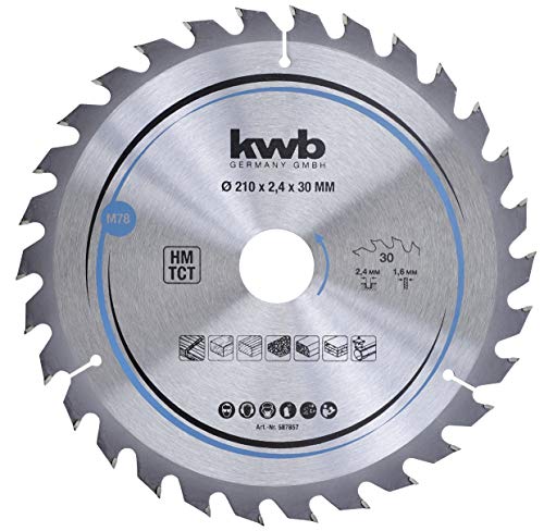 kwb Kreissägeblatt 210 x 30 mm - Schneller Schnitt, geeignet für Weich- und Hartholz, Tischlerplatten und Spanplatten