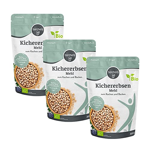 3x borchers Bio Kichererbsen Mehl | 3x 300g | Reich an Ballaststoffen | Proteinquelle | Ideal für orientalische Gerichte | Von Natur aus vegan | 900g