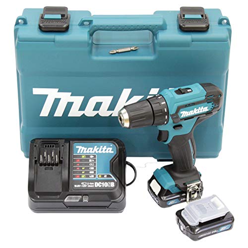 Makita DF333DSAE Akku-Bohrschrauber 12 V max. / 2,0 Ah, 2 Akkus + Ladegerät im Transportkoffer, Schwarz, Blau