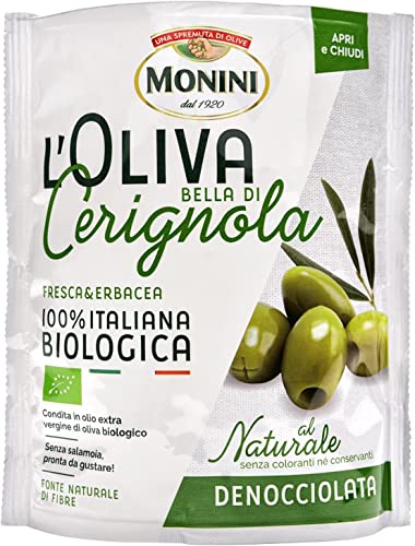 6x Monini L'Oliva Bella Di Cerignola, narbig grün, 100 % natürlich, italienisch, organisch, 150 Gramm