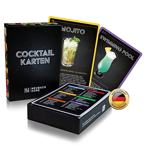 Neubach Home Cocktail Karten - 50 Rezepte im Set inkl. Erklärung und Videos - Bar Zubehör - Party Deko - Geschenkideen - Buch Rezepte