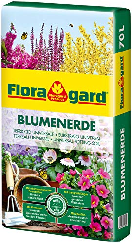 Floragard Blumenerde 70 Liter - Premium Universalerde mit Ton und Langzeitdünger - mit regionalen nachwachsenden Rohstoffen - für Zimmerpflanzen, Terrasse und Garten
