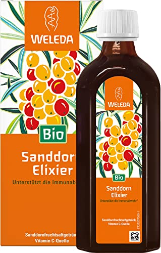 WELEDA Bio Bio Sanddorn-Elixier, Vitamin C Quelle zur Stärkung des Immunsystems, Sanddornsaft angenehm gesüßt mit Bio-Rohrzucker & Honig (1 x 250 ml)
