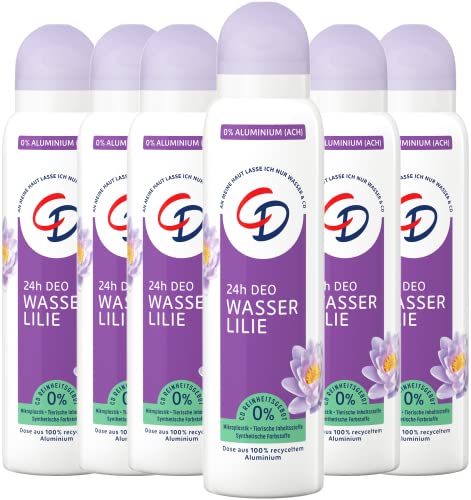 CD Deo-Spray 'Wasserlilie', 6 x 150 ml, Deodorant ohne Aluminiumsalze, langanhaltender Schutz für 24 h, für empfindliche Haut geeignet, vegane Körperpflege