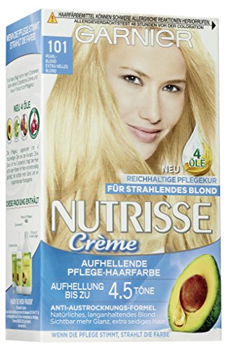Garnier Nutrisse Creme Coloration Extra Helles Blond 101 / Färbung für Haare für permanente Haarfarbe (mit 5 nährenden Ölen), 3er Pack