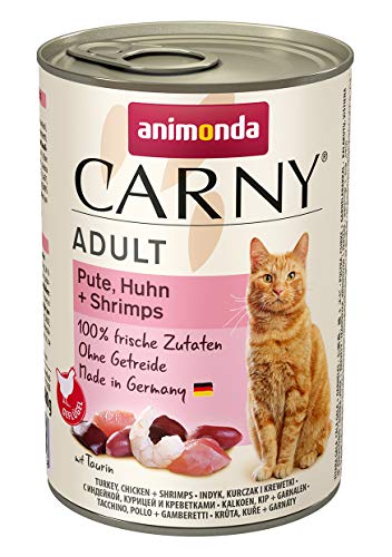 Carny Katzen Nassfutter Pute + Huhn + Shrimps (6 x 400g), Katzen Nassfutter von animonda ohne Getreide und Zucker, mit frischen fleischlichen Zutaten