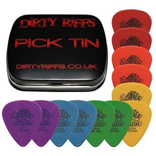 Dunlop Tortex Standard Plektren (2 Stück je Typ, in Plektrumdose von Dirty Riffs), 12 Stück