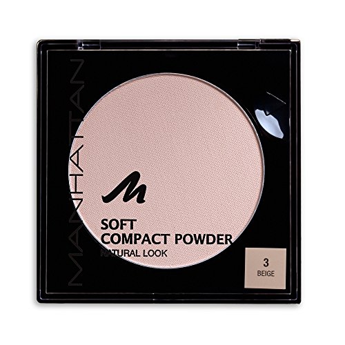 Manhattan Soft Compact Powder, Helles Kompakt Puder mit Puderquaste für einen matten, ebenmäßigen Teint, Farbe Beige 3, 1 x 9g