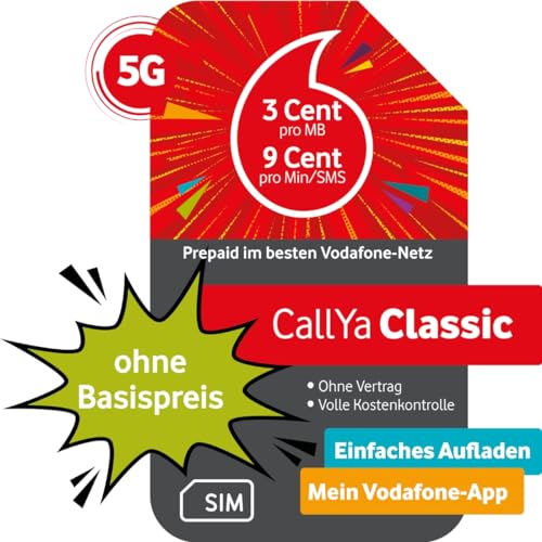 Vodafone Prepaid CallYa Classic | 10 EUR Startguthaben I ohne Vertrag | 5G-Netz | 9 Ct. pro Min/SMS