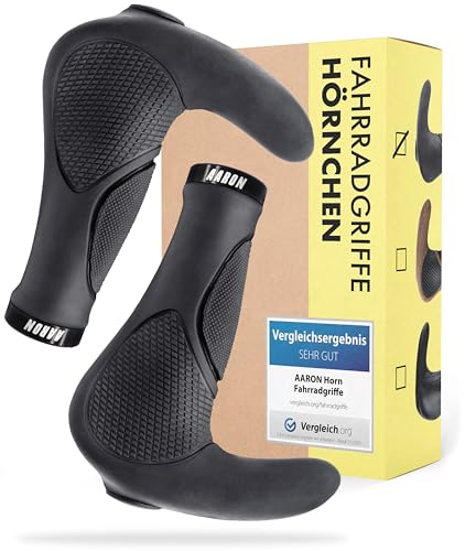 AARON Horn - Lenker Griffe mit Gel Dämpfung - ergonomische Lenkerhörner aus rutschfestem Gummi - Fahrradgriffe für E-Bike, Trekkingrad, Mountainbike, Tourenrad in schwarz