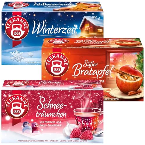 Teekanne Wintertee Set - Genussvoller Winterzauber im 3er Set (2x 50g, 1x 40,5g) mit den Sorten Süßer Bratapfel, Winterzeit & Schneeträumchen, insgesamt 58 Teebeutel für puren Wintergenuss