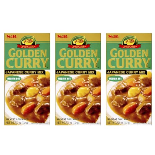 3x92g S&B GOLDEN CURRY MIX - Japanese Curry Mix - vegetarian no meat contained - Geschmack: Medium Hot + Heartforcards® Versandschutz