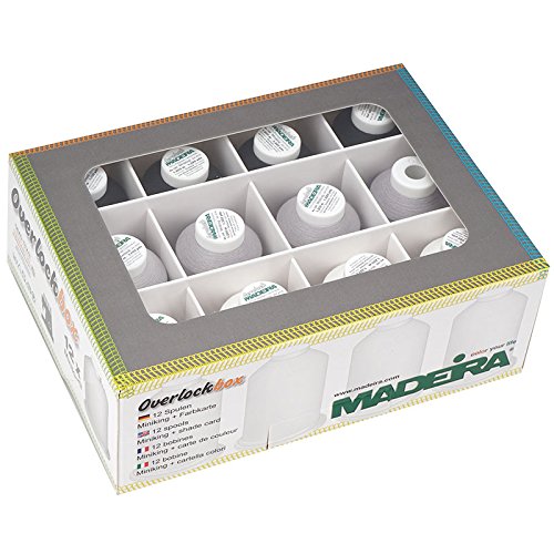 MADEIRA Overlock Garn-Box Sortiert weiß/hellgrau/schwarz/3x1000 m/9x1200 m, 9200