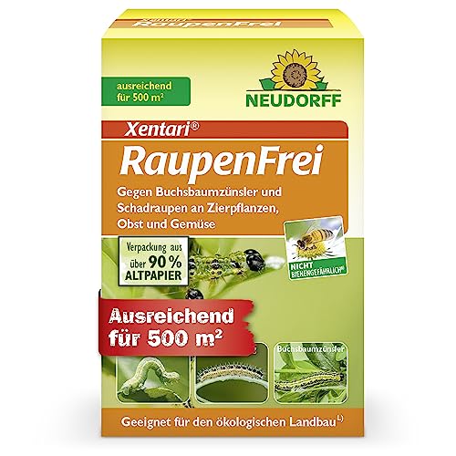 Neudorff Xentari RaupenFrei, bekämpft biologisch Buchsbaumzünsler und andere Schadraupen. Wirksames Spritzmittel zum Schutz vor Raupen an Buchsbaum, Hecke etc. 1x 25g