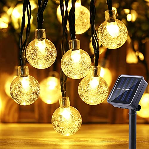 Moxled Solar Lichterkette Aussen 60 LED, 11M Lichterkette Außen Solar Wasserdicht, 8 Modes Kristall Kugeln Solar Lichterkette Außen für Garten, Terrasse, Balkon, Partys (Warmweiß)