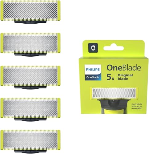 Philips OneBlade Original Klingen - 5x Original-Ersatzklingen, Trimmen und Rasieren im Gesicht und am Körper, QP250/50