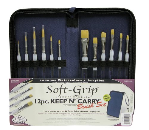 Royal Langnickel RSET-KCSG - Keep n' Carry, Soft Grip, Künstler Pinsel Set im Mäppchen mit Reisverschluss, gold