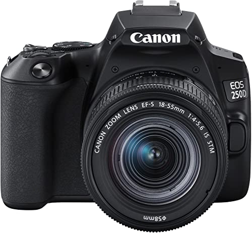 Canon EOS 250D Digitalkamera - mit Objektiv EF-S 18-55mm 3.5-5.6 III (24,1 Megapixel, 7,7 cm (3 Zoll) Vari-Angle Display, APS-C-Sensor, 4K, Full-HD, DIGIC 8, WLAN, Bluetooth), schwarz