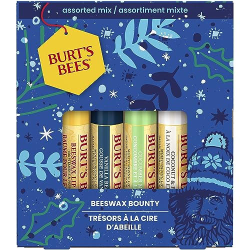 Burt's Bees Lippenbalsam-Multipack | Geschenkset mit Bienenwachs und Vitamin E | 100 % natürlicher Ursprung | Bienenwachs, Vanillebohne, Gurke-Minze, Kokosnuss und Birne | 4 x 4,25 g