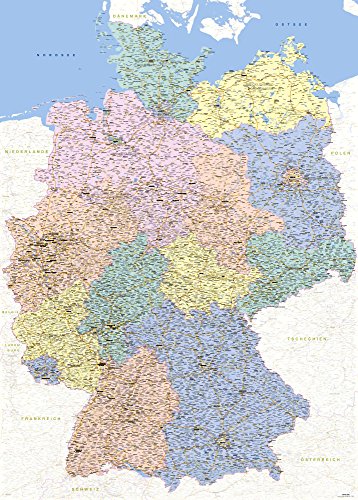 Landkarten Giant XXL Poster - Deutschlandkarte - Bildungsposter 1:640.000 - Größe 100x140 cm Germany Map German Version