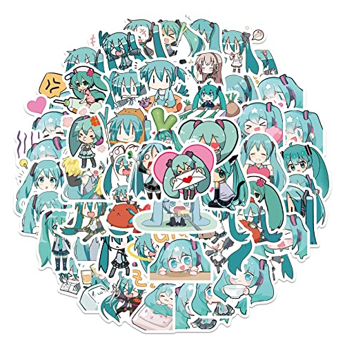 65 Stück Hatsune Miku Aufkleber Niedliche Vinyl Sticker für Wasserflaschen, Tumbler, Gepäck, Skateboard, Stoßstange, Sammelalbum, Becher, Aufkleber, Geschenk für Kinder, Teenager, Erwachsene