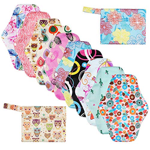 Rovtop 10 Pack 10' Slipeinlagen Waschbare Bambusfaser Wiederverwendbare Damenbinden 2 Mini-Beutel mit umweltfreundlicher Geschenkbox
