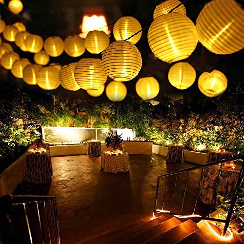 Qedertek Solar Lichterkette Lampion Außen 6 Meter 30 LED Laternen 2 Modi Wasserdicht Solar Beleuchtung für Garten, Hof, Hochzeit, Fest Deko (Warmweiß)