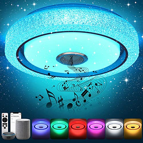 Halussoer Smart Deckenleuchte Dimmbar mit Bluetooth Lautsprecher, 56W 4480lm LED Deckenlampe Farbwechsel, Kompatibel mit Alexa und Google Home, für Küche Schlafzimmer Wohnzimmer Kinderzimmer, Ø40cm