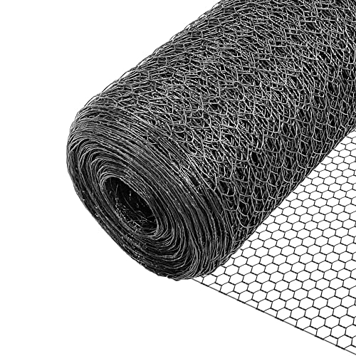 VOUNOT Maschendrahtzaun Sechseckgeflecht, Drahtzaun Hasendraht Kaninchendraht Hühnerdraht, Maschenweite 25 mm, Höhe 100 cm, Länge 50 m, PVC-Beschichtet Grau