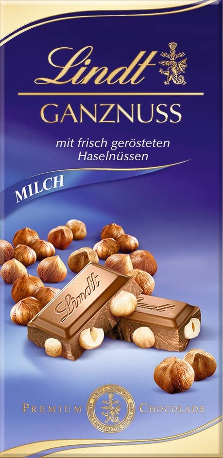 Lindt Schokolade Ganznuss | 100 g Tafel | Alpenvollmilch-Schokolade mit frisch gerösteten Haselnüssen | Schokoladentafel | Schokoladengeschenk | 100g (1er Pack)