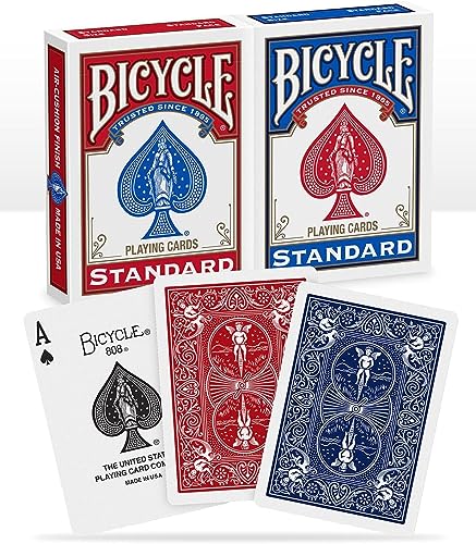 Bicycle 1001781 Kartendeck Standard 2er-Pack Rot & Blau Rommé-Karten, Pokerkarten, Zauberkarten/Klassische Rider Back Rückseite/hochwertiges Kartenspiel, ab 10 Jahren, Poker
